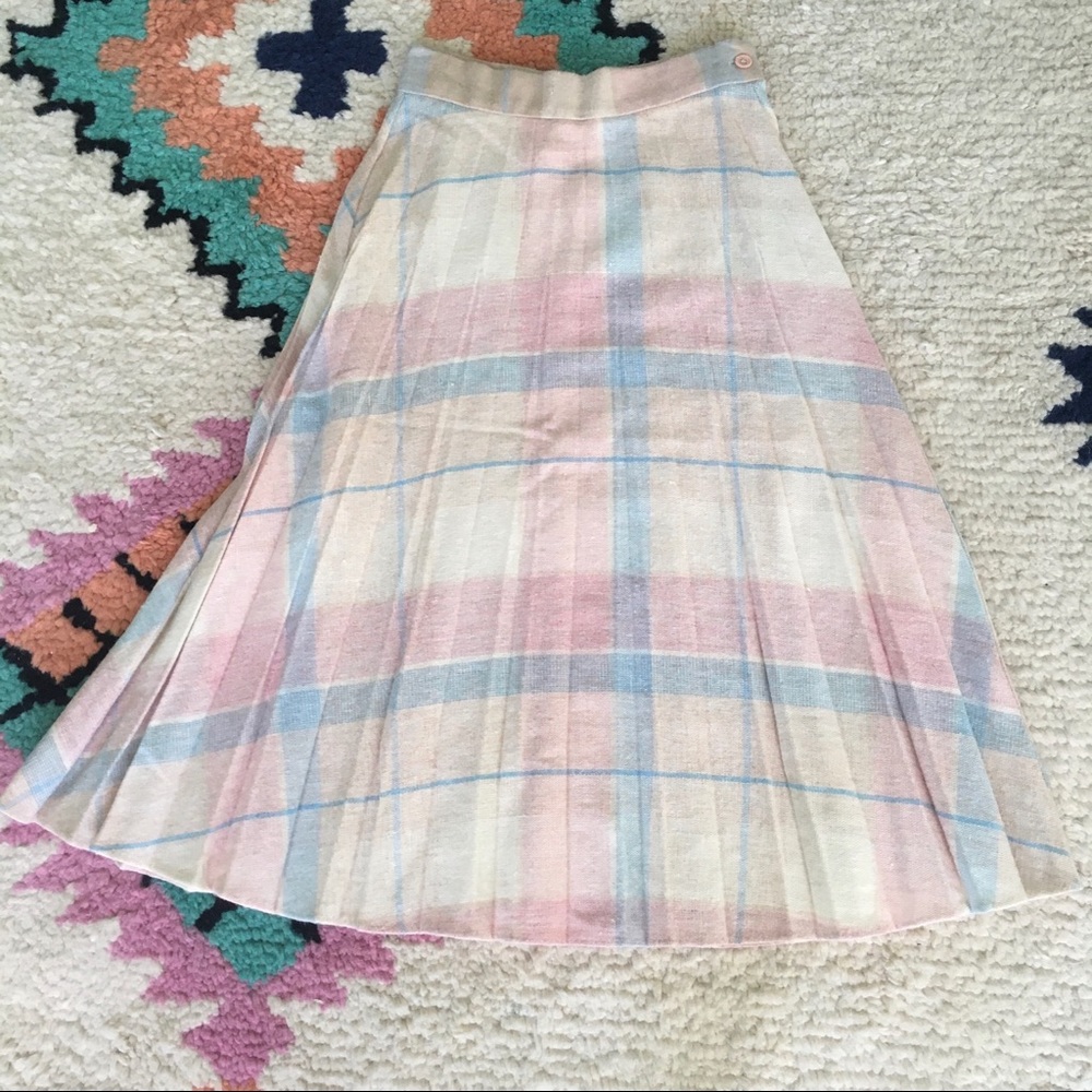 1970s pleated pastel wool midi skirt xs